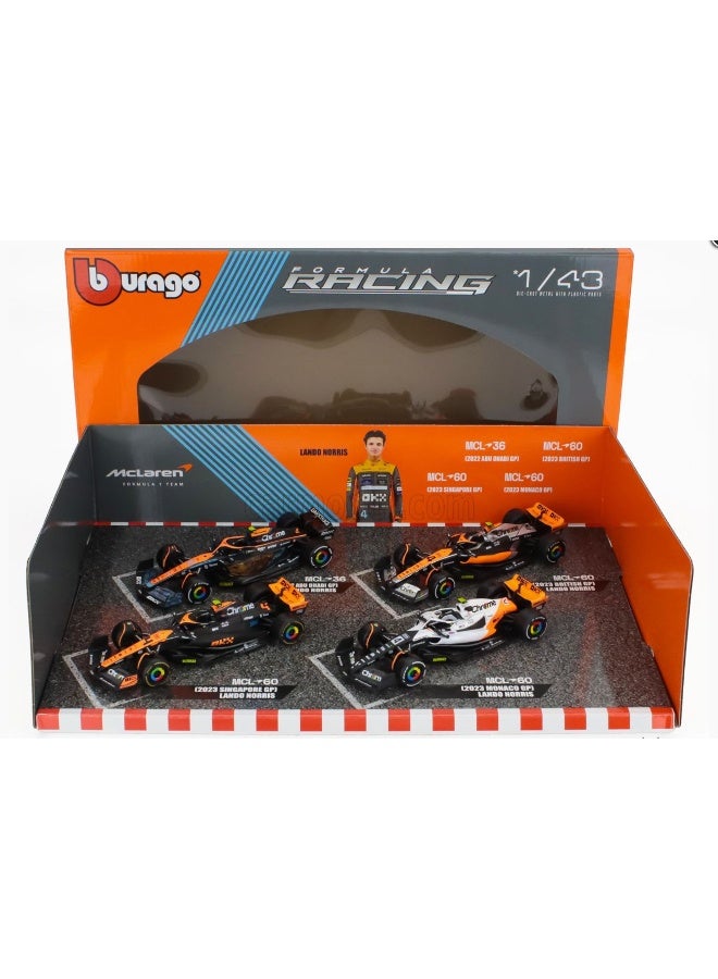 Bburago F1 2022 & 2023 McLaren Team Lando Norris Die-Cast Cars 4-Pack Collector’s Edition Set (1:43) - Image 2