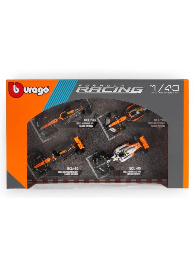 Bburago F1 2022 & 2023 McLaren Team Lando Norris Die-Cast Cars 4-Pack Collector’s Edition Set (1:43) - Image 1