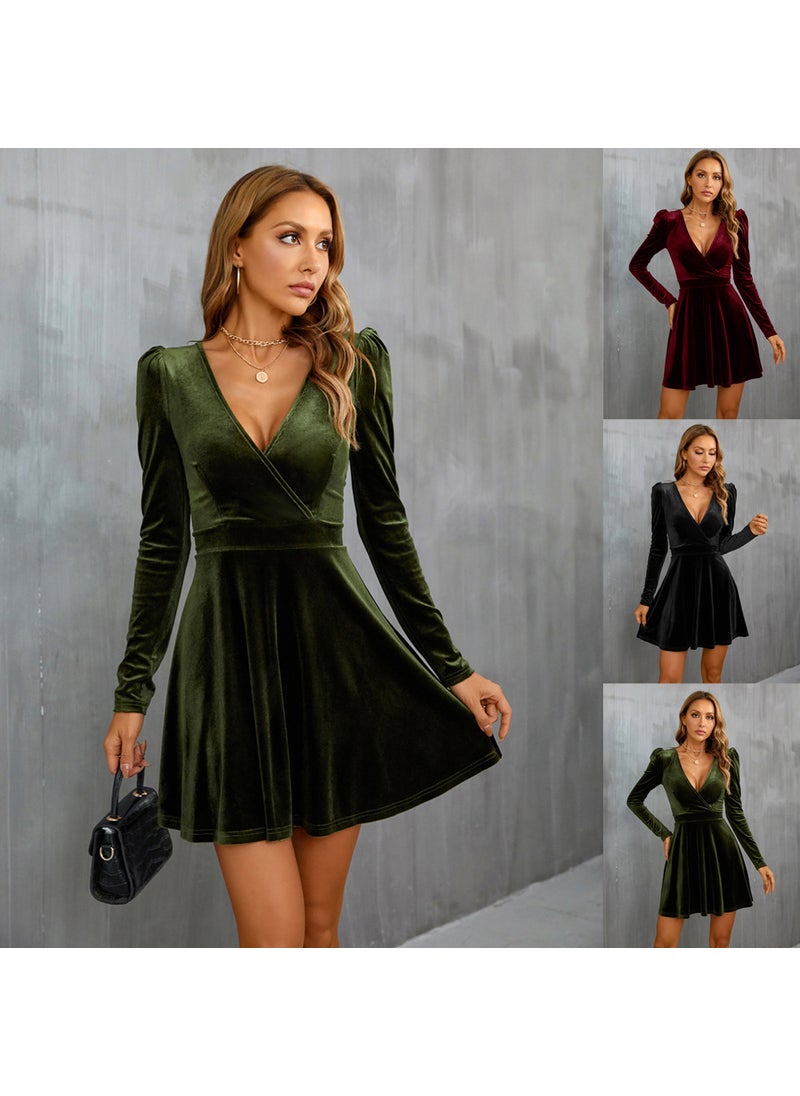 Generic 2024 European American Womens Autumn Dress Wine red  - Image 3
