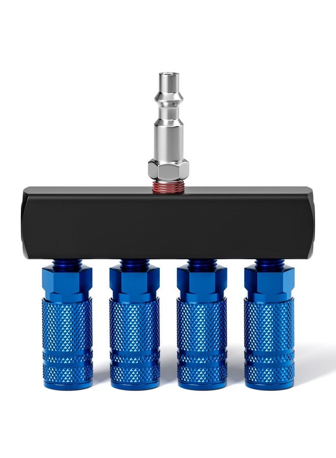 TAISHER 4-Way Straight Air Manifold 5 Ports Aluminum Industrial Pneumatic Air Compressor Quick Connect Socket In Line Type Air Hose Splitter with 4 Couplers and 1/4" Male NPT Plug - Image 1