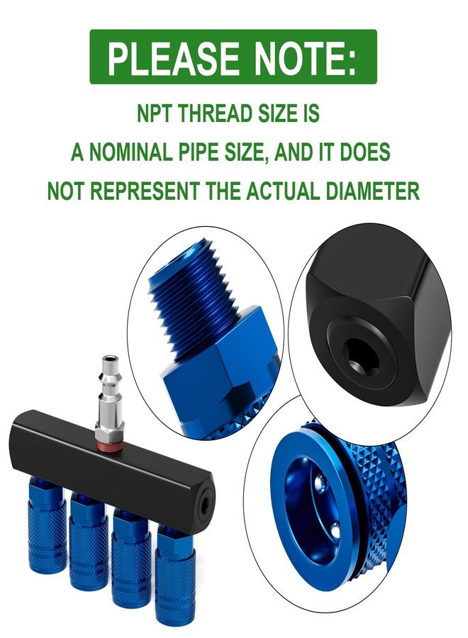 TAISHER 4-Way Straight Air Manifold 5 Ports Aluminum Industrial Pneumatic Air Compressor Quick Connect Socket In Line Type Air Hose Splitter with 4 Couplers and 1/4" Male NPT Plug - Image 3