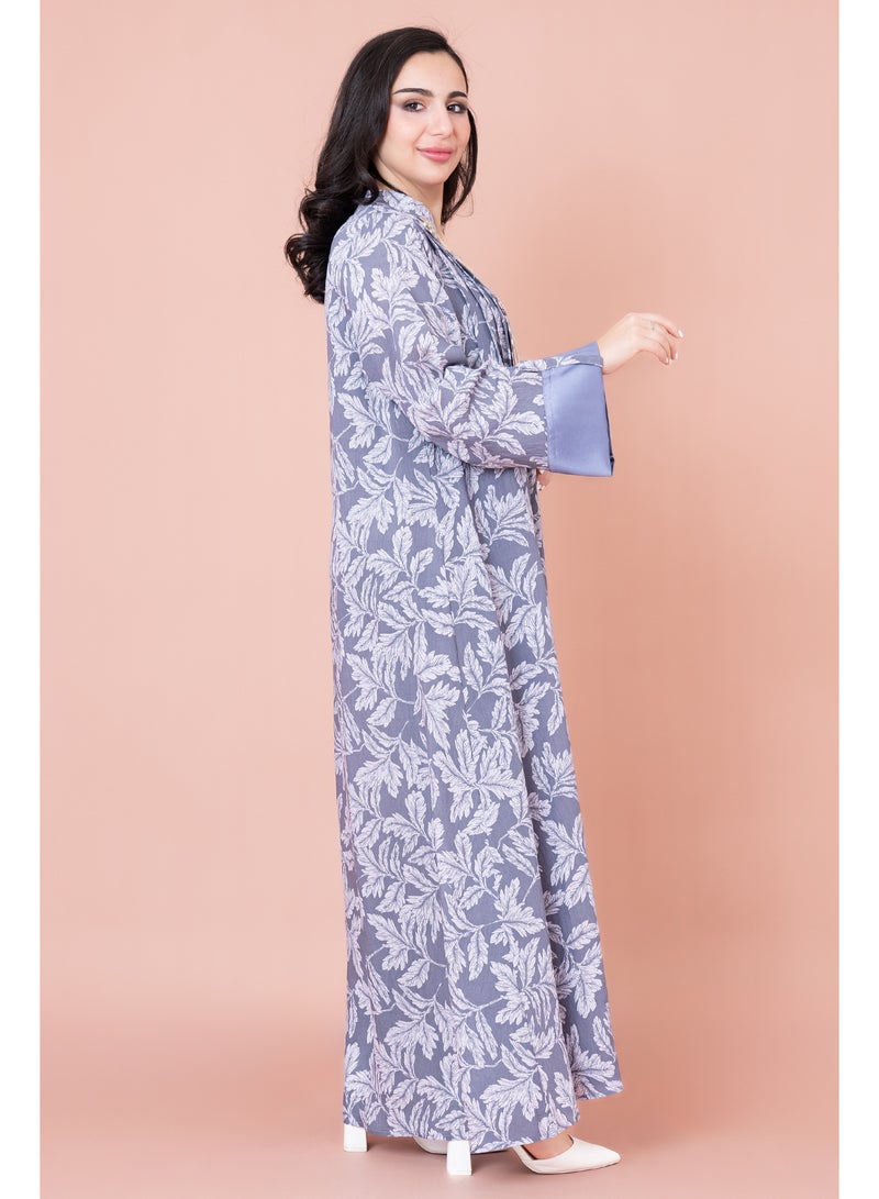 اكسا جلابية مطرزة نقوش ورق شجر - Image 3