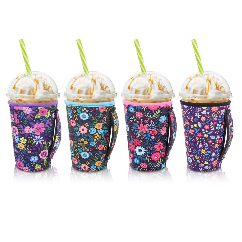 AJLTPA 4Pack Reusable Iced Coffee Sleeve Insulator Cup Sleeves with Handle for Cold Drinks Beverages Fits 30  32 Oz Large Coffee Cups Leopard with Handle 