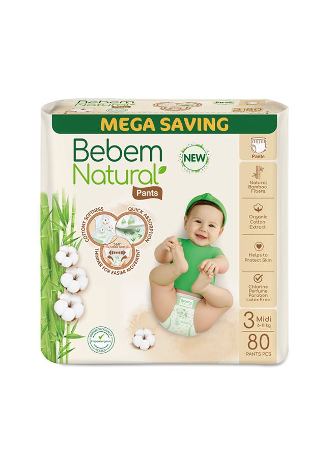 Bebem Natural Pants Diapers Mega Pack Midi Size 3- 80 Pcs 
