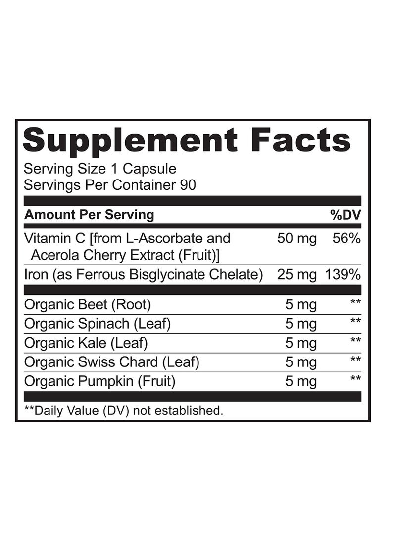 NATURELO Vegan Iron Supplement with Whole Food Vitamin C 90 Mini Capsules - Image 2