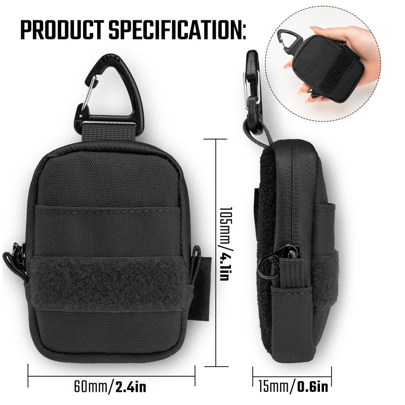 TACTICAL_GEEK TACTICAL GEEK Storage A6 Mini Size EDC Utility Pouch, Mini Coin Purse with Custom Carabiner, EDC Mini Size Pocket Organizer, Wireless Headset Pack, Key Waist Case for Daily Carry Black - Image 3