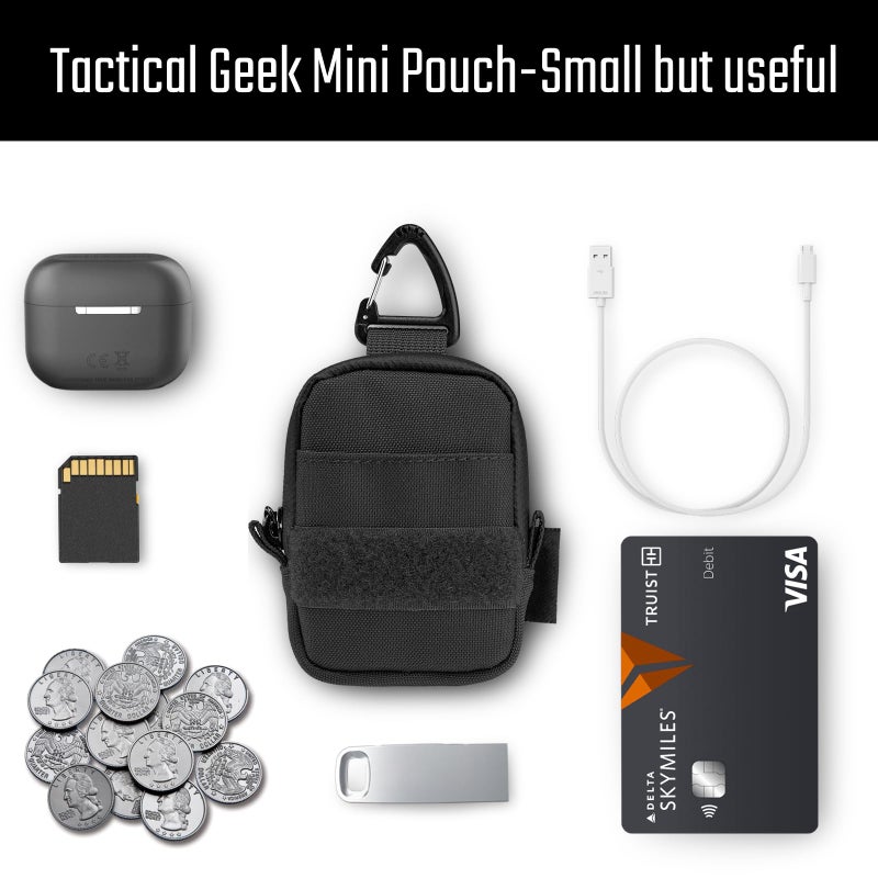 TACTICAL_GEEK TACTICAL GEEK Storage A6 Mini Size EDC Utility Pouch, Mini Coin Purse with Custom Carabiner, EDC Mini Size Pocket Organizer, Wireless Headset Pack, Key Waist Case for Daily Carry Black - Image 2