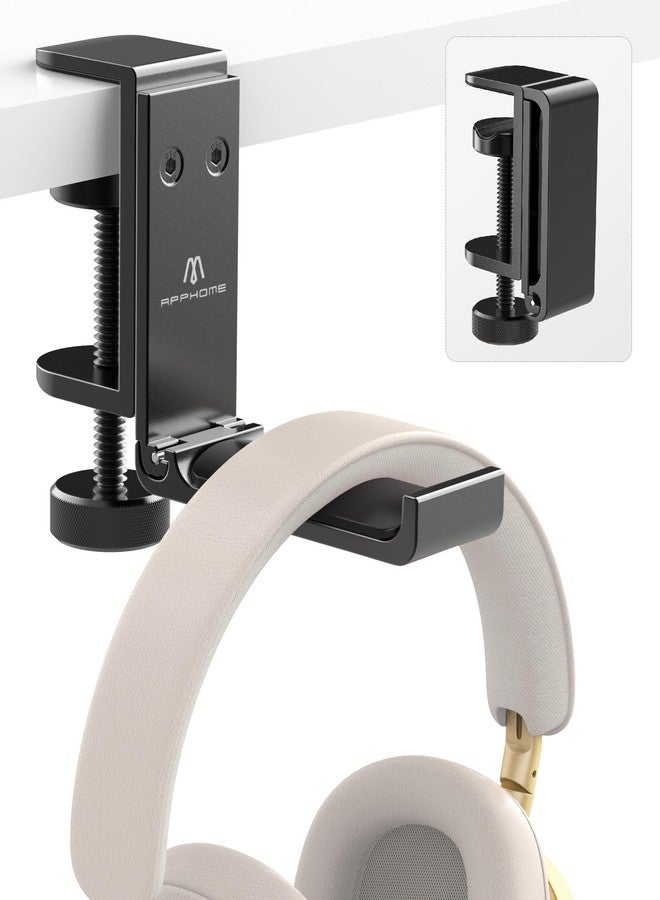 APPHOME New Foldable Headphone Stand Hanger Holder Aluminum Headset Soundbar Stand Clamp Hook Under Desk Space Save Mount, Universal Fit Gaming Headphones, Black - Image 2