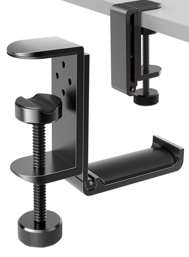 APPHOME New Foldable Headphone Stand Hanger Holder Aluminum Headset Soundbar Stand Clamp Hook Under Desk Space Save Mount, Universal Fit Gaming Headphones, Black - Image 1