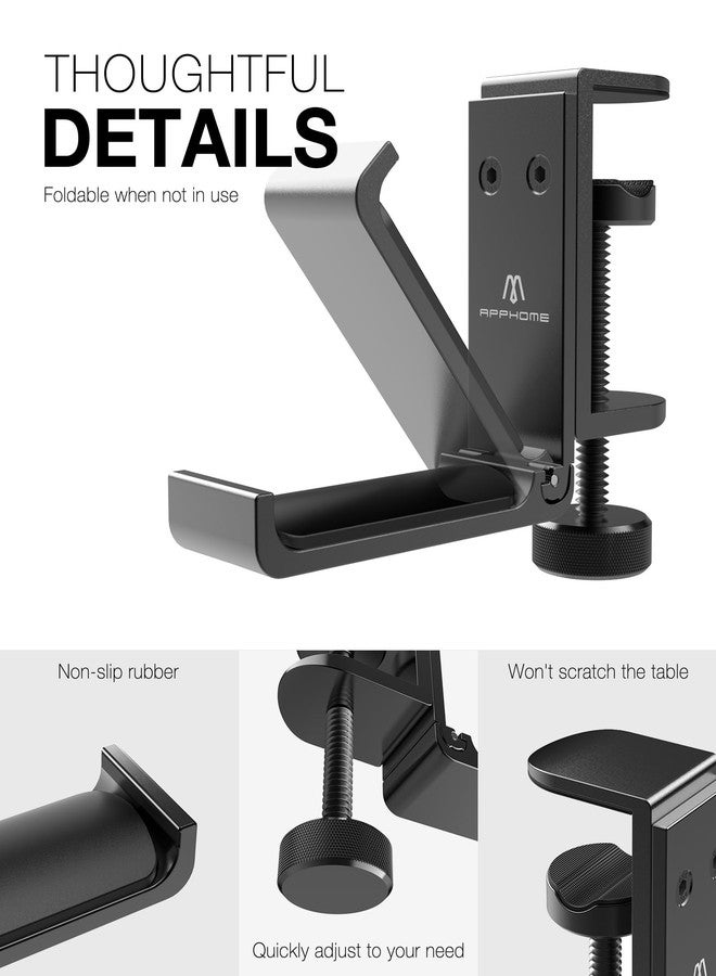 APPHOME New Foldable Headphone Stand Hanger Holder Aluminum Headset Soundbar Stand Clamp Hook Under Desk Space Save Mount, Universal Fit Gaming Headphones, Black - Image 4