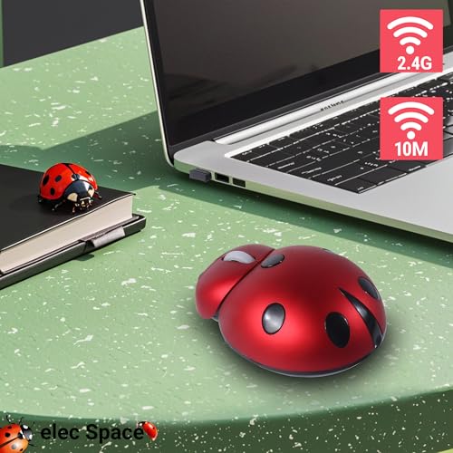 elec Space Mini Small Wireless Mouse for Kids, Cute Animal Ladybug Shape 3000DPI Portable Mobile Optical Mouse with USB Receiver Cordless Mouse for PC Mac Laptop Computer Notebook (Red) - Image 3