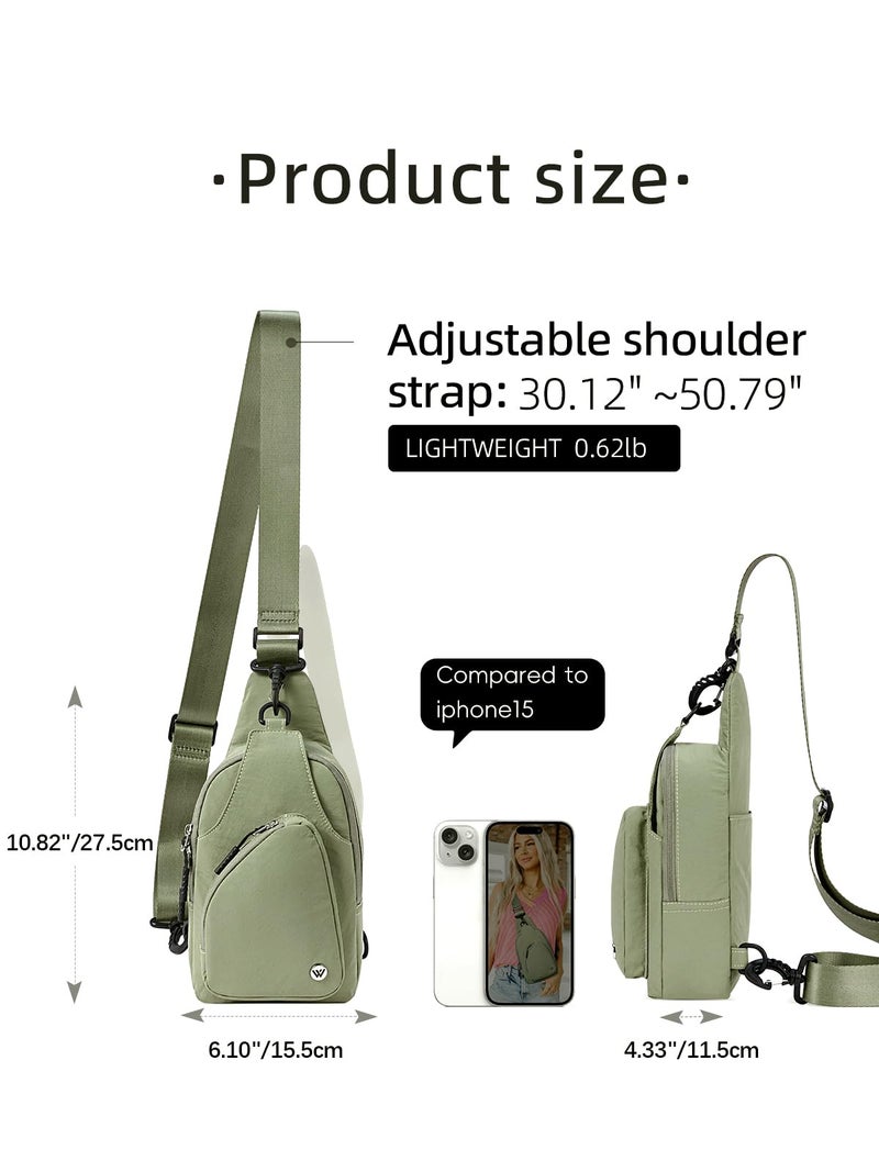 WESTBRONCO Small Sling Bag for Women Nylon Crossbody Purses, Lightweight Crossbody Sling Backpck with Water Bottle Holder for Travel Casual Daily, Green - Image 4