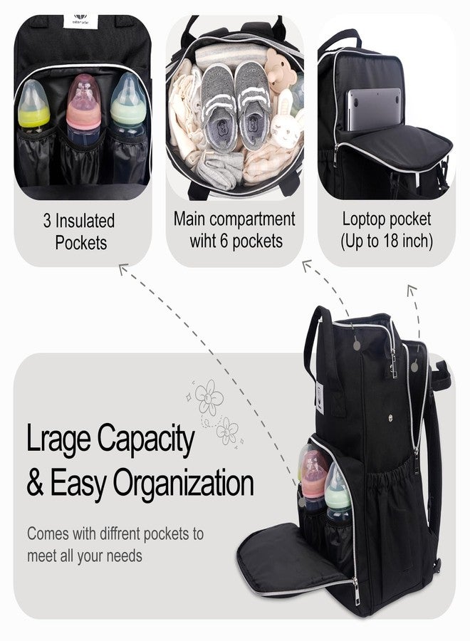 COTTONBEBE Diaper Bag with Changing Pad, Large Baby Bags Backpack with Stroller Straps & Insulated Pockets, Multifunction Waterproof Travel Diapers Back pack for Women & Man, Black - Image 2