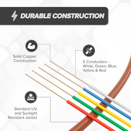 THE CIMPLE CO Thermostat Wire 18/5, 50 FT, Solid Copper, 18 Gauge, 5 Conductor, Residential, Commercial and Industrial Rated, 15 Meter, Brown - Image 5