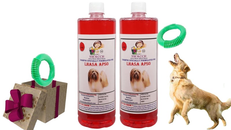 swacch Shampoo | Puppy Safe Shampoo | Lhasa Apso Dog Shampoo 1 Litre Pack of 2 Strawberry + | O PVC Ring Rubber Chew Toy | Teething Chew Toy I Dental Teething I Durable I Combo Pack - Image 1