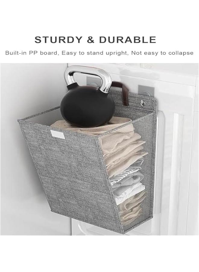 HOOKOR Wall-Mounted Collapsible Laundry Basket, Foldable Dirty Clothes Basket with Lid and Handle, Slim Hanging Laundry Hamper Laundry Bag, Large Washing Basket (Grey) - Image 4