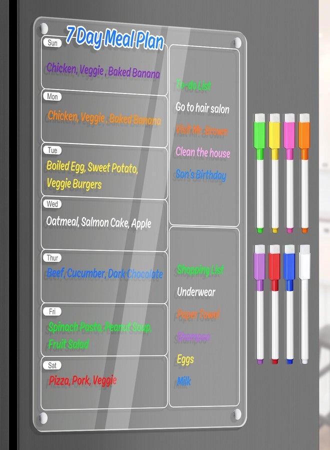 OORAII Acrylic Meal Planner Magnetic Menu Board for Kitchen Fridge w/Markers, Clear Weekly Calendar Planning Board Noteboard Refrigerator Dry Erase Board to Do/Grocery/Shopping List/Chore Chart, 12.8x9’’ - Image 2