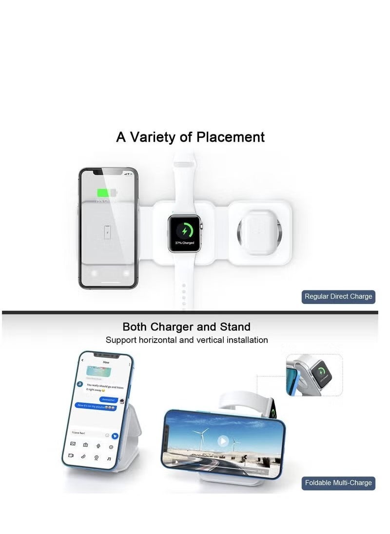 ELTRAZONE - Foldable 3 in 1 Magnetic Slim Wireless Charger | QI-Certified 15W Fast Charging | Compatible with iPhone, Samsung & Qi-Enabled Devices | Portable Foldable Design for Phone, AirPods & Smartwatch | White Color | Efficient Multi-Device Charging Station - Image 1