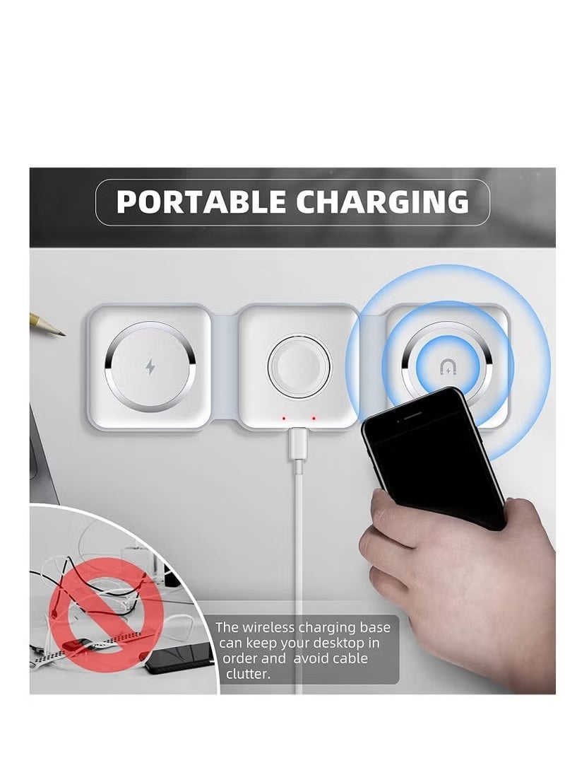 ELTRAZONE - Foldable 3 in 1 Magnetic Slim Wireless Charger | QI-Certified 15W Fast Charging | Compatible with iPhone, Samsung & Qi-Enabled Devices | Portable Foldable Design for Phone, AirPods & Smartwatch | White Color | Efficient Multi-Device Charging Station - Image 1