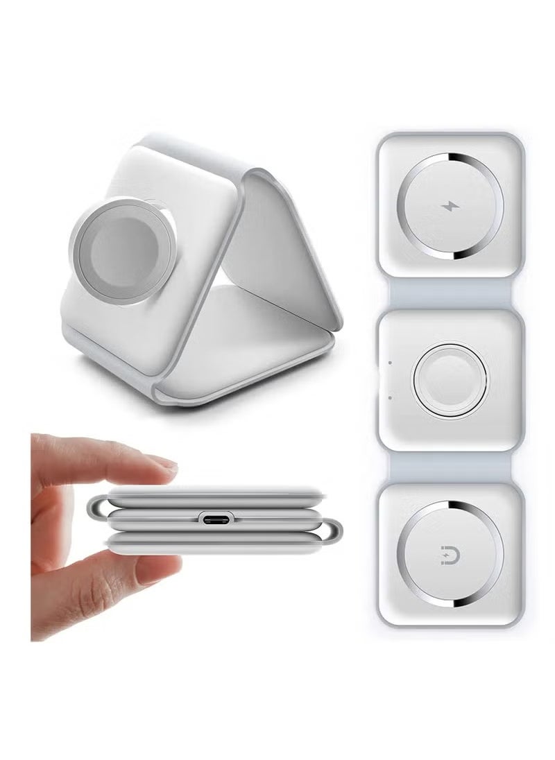 ELTRAZONE - Foldable 3 in 1 Magnetic Slim Wireless Charger | QI-Certified 15W Fast Charging | Compatible with iPhone, Samsung & Qi-Enabled Devices | Portable Foldable Design for Phone, AirPods & Smartwatch | White Color | Efficient Multi-Device Charging Station - Image 1