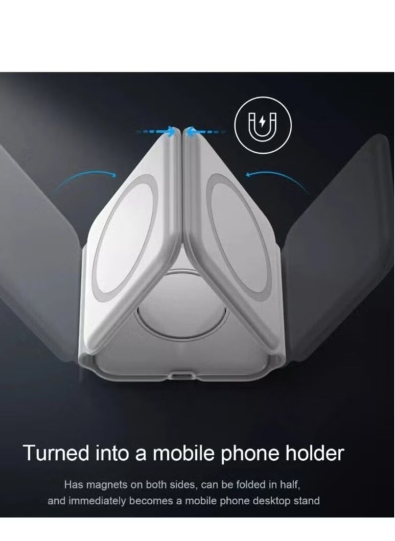 ELTRAZONE - Foldable 3 in 1 Magnetic Slim Wireless Charger | QI-Certified 15W Fast Charging | Compatible with iPhone, Samsung & Qi-Enabled Devices | Portable Foldable Design for Phone, AirPods & Smartwatch | White Color | Efficient Multi-Device Charging Station - Image 1
