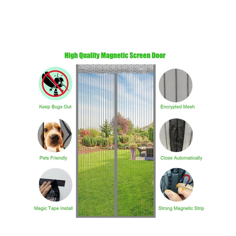 Barakah Magnetic Fly Screen Door 100x200cm(39x79inch) Mesh Fly Curtain - Top-to-Bottom Seal Shuts Automatically - The Magnetic Curtain is Ideal for The Balcony Door Basement Door and Patio Door -Grey - Image 2