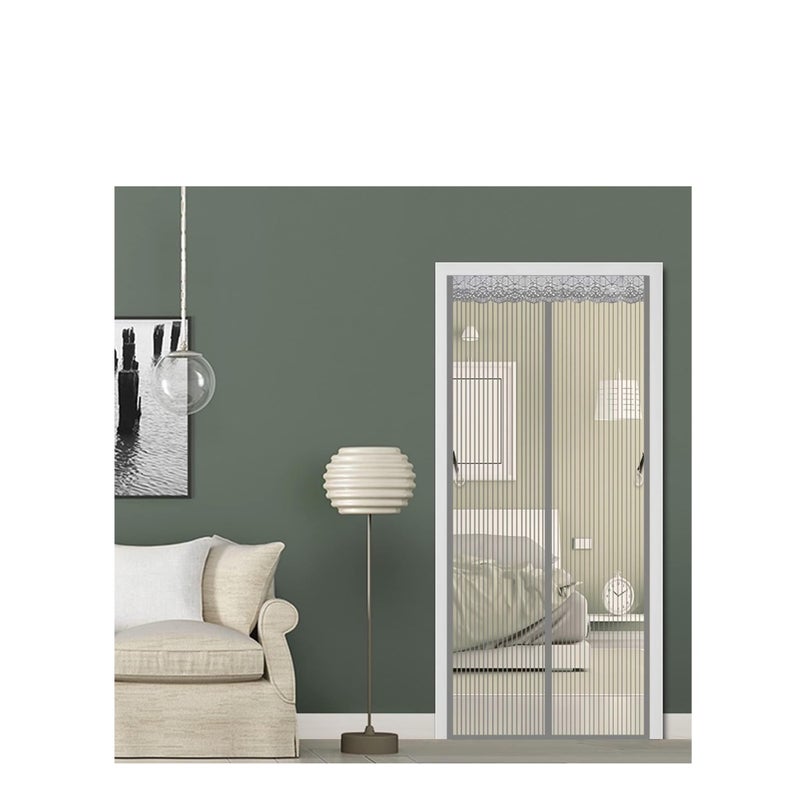 Barakah Magnetic Fly Screen Door 100x200cm(39x79inch) Mesh Fly Curtain - Top-to-Bottom Seal Shuts Automatically - The Magnetic Curtain is Ideal for The Balcony Door Basement Door and Patio Door -Grey - Image 1