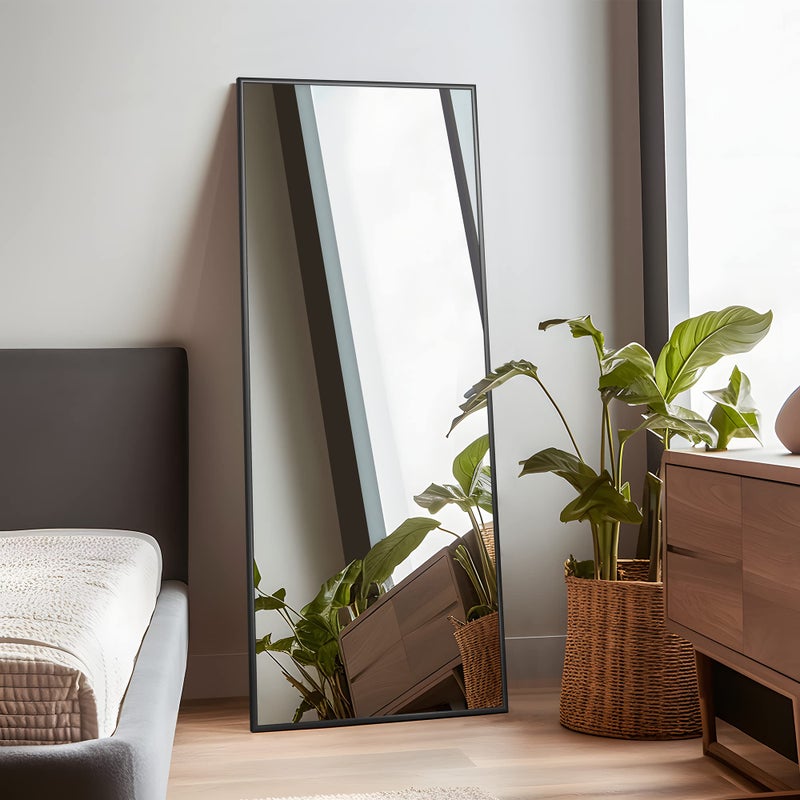 NeuType 47x22 Modern Rectangular Wall Mirror Black Frame Aluminum Alloy WallMounted Bedroom Bathroom Living Room