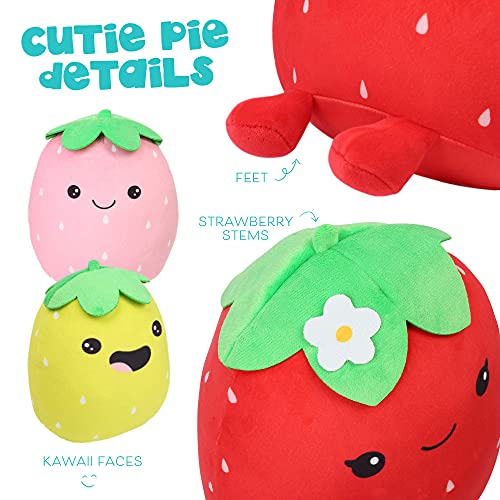 BenBen Strawberry Plush Toy, Set of 3, 12'', 7'' and 6'', Squishy Fruit Stuffed Plushies, Soft Hugging Cushion, Plush Pillow for Girls, Home Decorations, Easter Gifts - Image 4