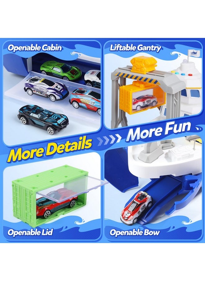Cute Stone CUTE STONE Cargo Ship Toy & Gantry Crane, Toy Boat and Crane Playset with Sounds & Lights, Transport Containers, Push and Go Vehicle Cars, Kids Play Boats for Boys Girls  - Image 4