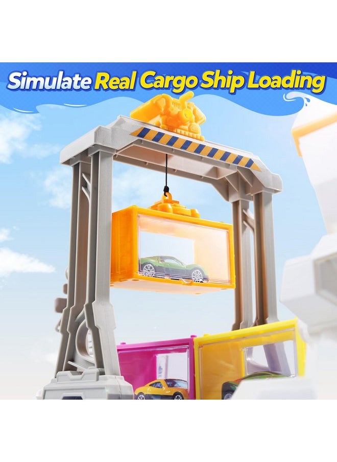 Cute Stone CUTE STONE Cargo Ship Toy & Gantry Crane, Toy Boat and Crane Playset with Sounds & Lights, Transport Containers, Push and Go Vehicle Cars, Kids Play Boats for Boys Girls  - Image 5