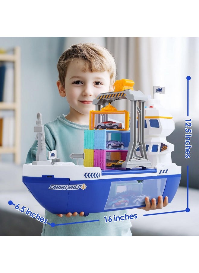 Cute Stone CUTE STONE Cargo Ship Toy & Gantry Crane, Toy Boat and Crane Playset with Sounds & Lights, Transport Containers, Push and Go Vehicle Cars, Kids Play Boats for Boys Girls  - Image 3