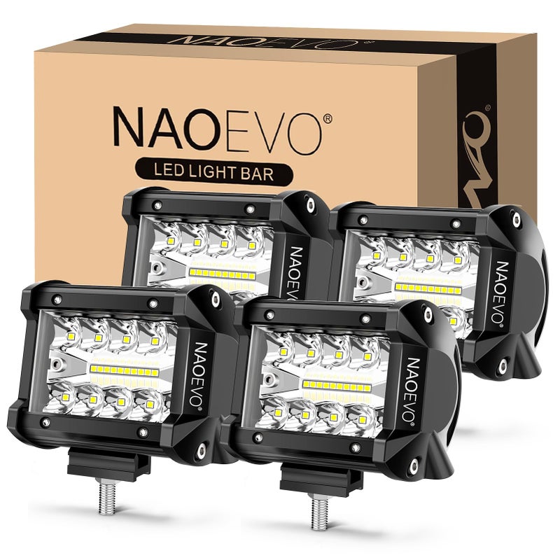 NAOEVO 4 Inch LED Pod Lights 240W 24000LM LED FogDrivingOff Road Lights with Spot Flood Combo Cube Pods for Truck Boat ATV UTV Pickup 4 Pcs White