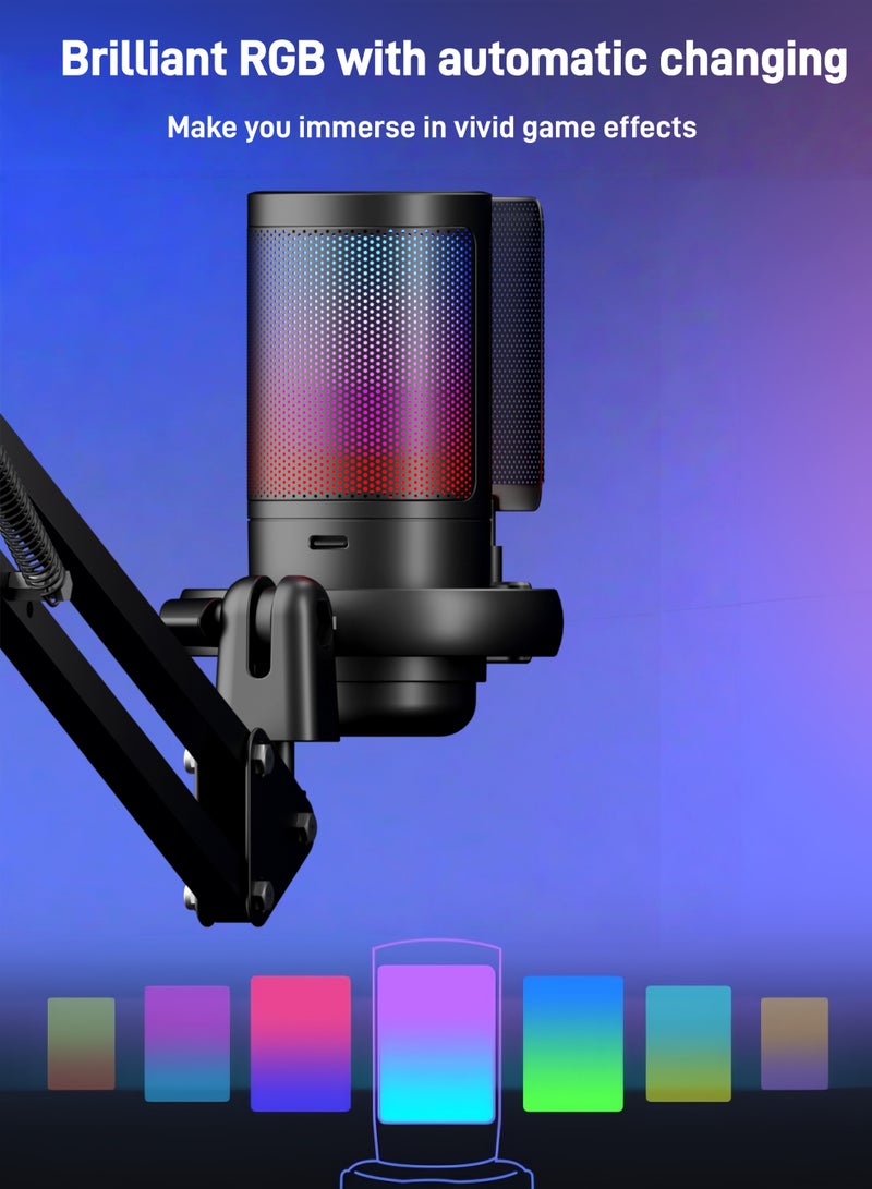 CoolRabbie Gaming Microphone With Boom Arm, USB PC Mic for Podcasts Videos, Streaming, Condenser Mic with Quick Mute, Tripod Stand, Pop Filter, RGB Indicator, Shock Mount, Rotate gain button, Compatible with PS4/PS5/PC - Image 5
