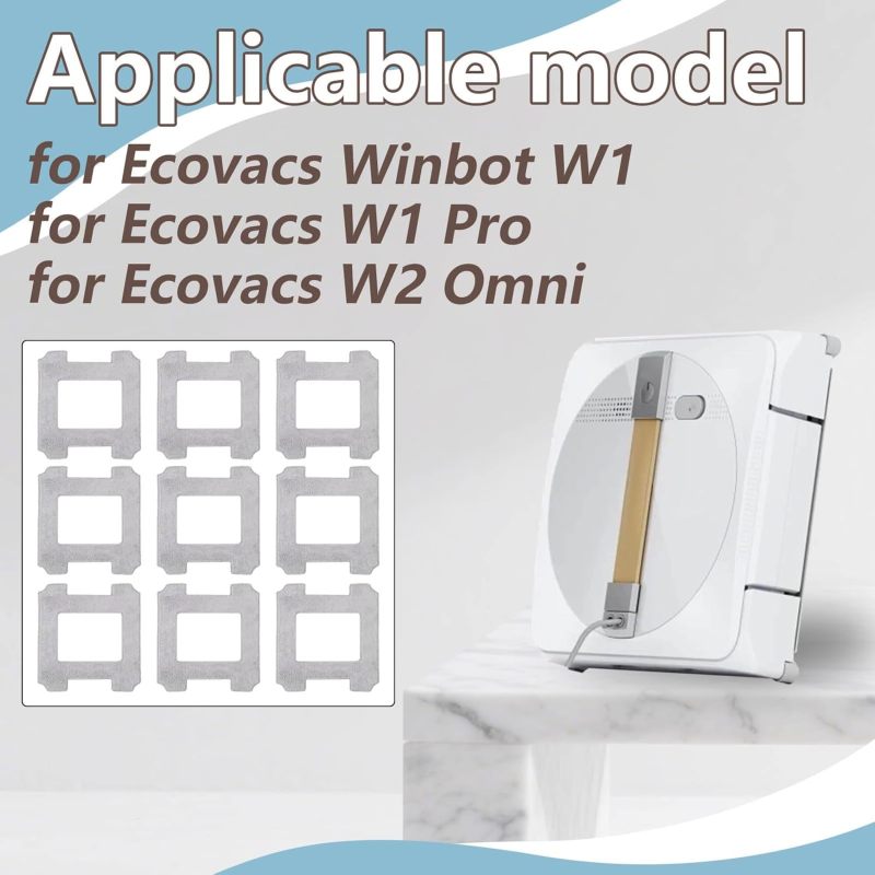 قماشات استبدال Winbot 9 قطعة رمادية قابلة لإعادة الاستخدام والغسيل لتنظيف النوافذ - متوافقة مع روبوت تنظيف النوافذ Winbot W1 و W1 Pro و W2 Omni - Image 2