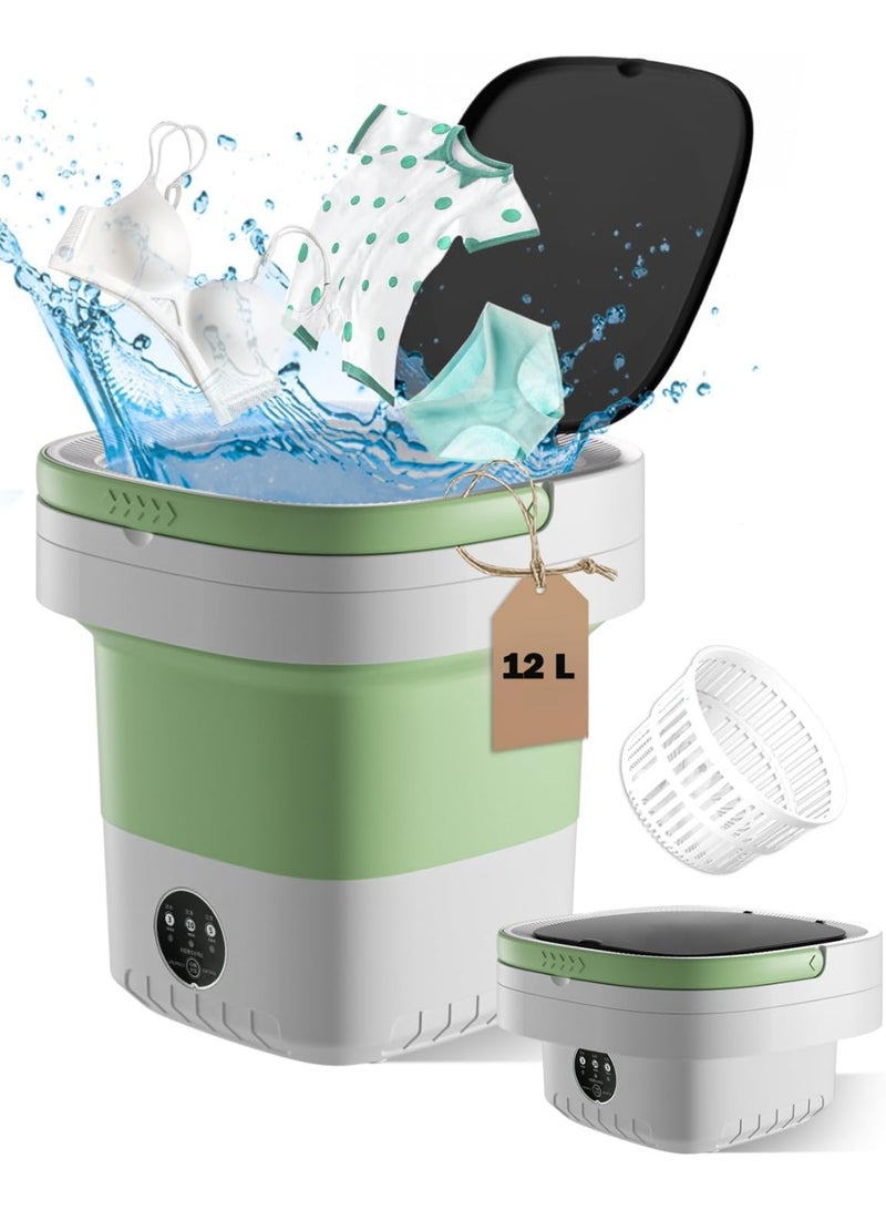 Portable Washing Machine, 12L Large Capacity Foldable Washing Machine with Drain Basket, 3 Modes Timing Cleaning, Deep Cleaning of Socks, Baby Clothes, Towels and Small Items - Image 1