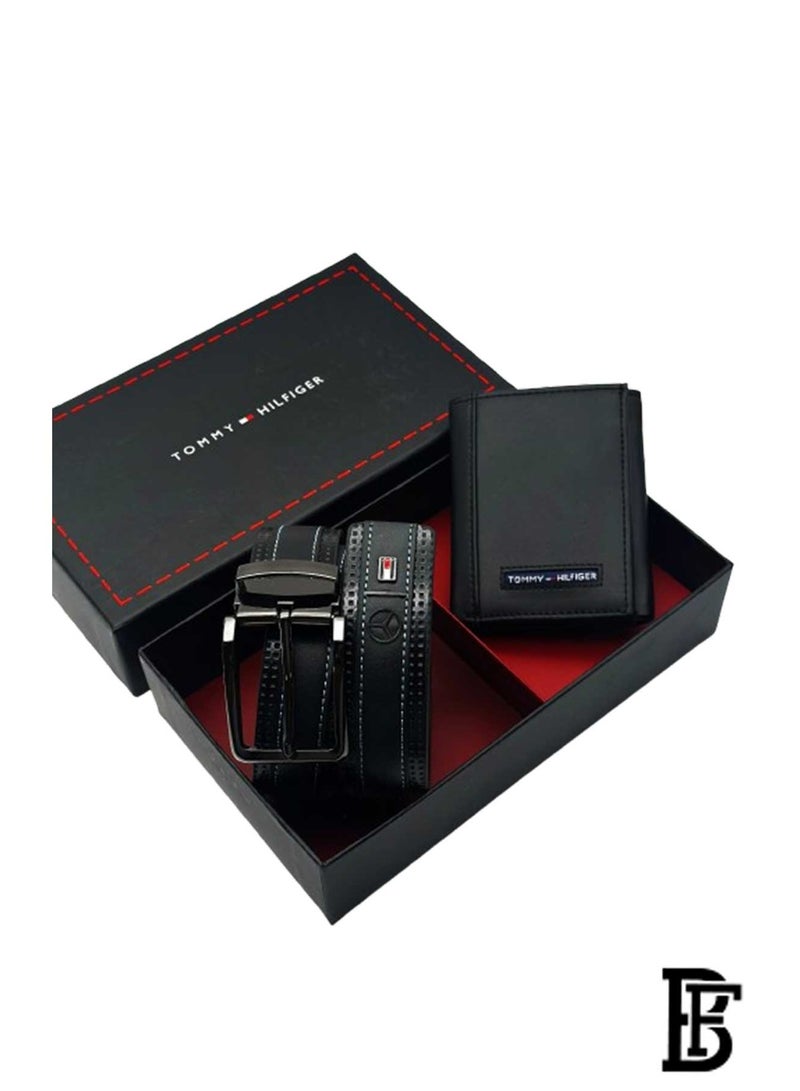 تومي هيلفيغر سبورت طقم هدية رجالي تومي هيلفيغر محفظة جلدية وحزام أسود / بني - أسود