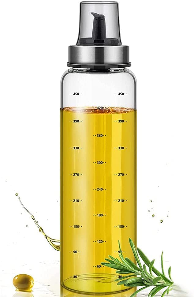 TASKHOUSE Cooking Oil Bottles 500ml Oil Dispenser Set Wide Neck Easy to Fill and Clean Leak Proof Glass Oil and Vinegar Measuring Cruet for KitchenPack of 1