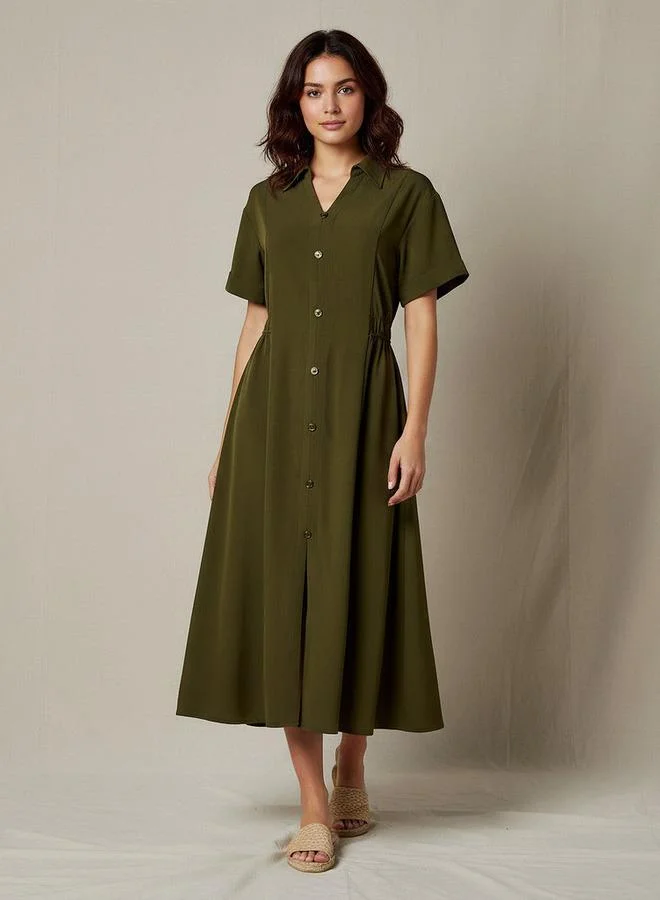 سبلاش فيڤ فستان ميدي بياقة قميص وشق أمامي