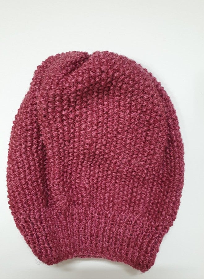 Belleza Crafting with Creativity Dark Pink Colour Hand Knitted Winter Warm Cap/Skull Cap for Boys/Girls Age 3-7 Years (Pack of 1) - Image 2