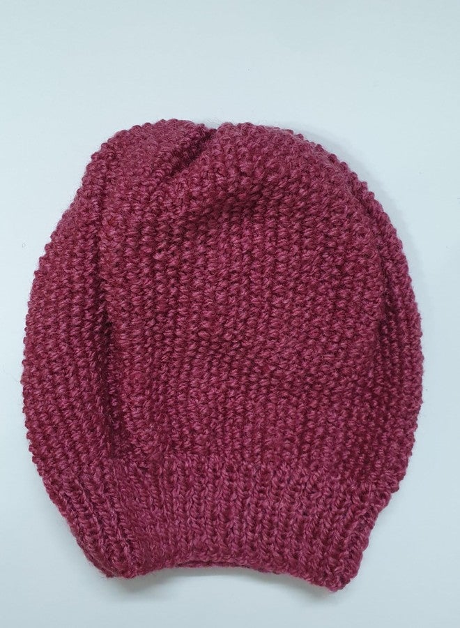 Belleza Crafting with Creativity Dark Pink Colour Hand Knitted Winter Warm Cap/Skull Cap for Boys/Girls Age 3-7 Years (Pack of 1) - Image 3