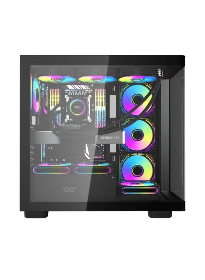 DarkFlash DS900G ATX Mid-Tower PC Case, Curved Tempered Glass, 0.5mm SPCC Steel, 7 PCI Slots, GPU Up to 425mm, CPU Cooler Up to 170mm, 2x HDD & 2x SSD, USB 3.0 & Type-C, Full Dust Filters, Multi-Fan & Radiator Support, Black - Image 2