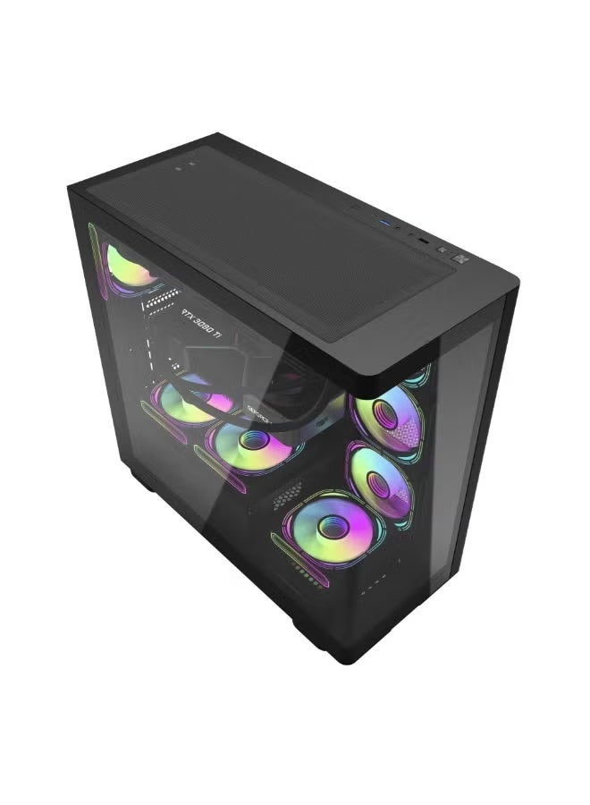 DarkFlash DS900G ATX Mid-Tower PC Case, Curved Tempered Glass, 0.5mm SPCC Steel, 7 PCI Slots, GPU Up to 425mm, CPU Cooler Up to 170mm, 2x HDD & 2x SSD, USB 3.0 & Type-C, Full Dust Filters, Multi-Fan & Radiator Support, Black - Image 3