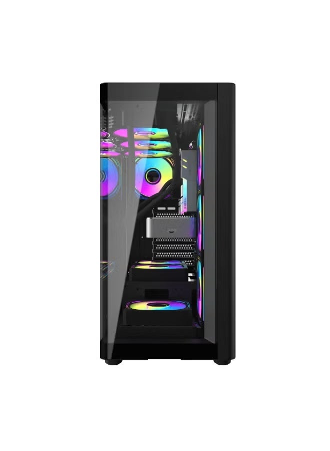 DarkFlash DS900G ATX Mid-Tower PC Case, Curved Tempered Glass, 0.5mm SPCC Steel, 7 PCI Slots, GPU Up to 425mm, CPU Cooler Up to 170mm, 2x HDD & 2x SSD, USB 3.0 & Type-C, Full Dust Filters, Multi-Fan & Radiator Support, Black - Image 5