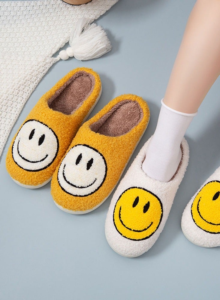 Cute Smiley Face Thicken Indoor Slippers Unisex Comfy Anti-slip House Bedroom Fuzzy Shoes Rubber Sole Mute Slippers For Indoor Or Outdoor - Image 3