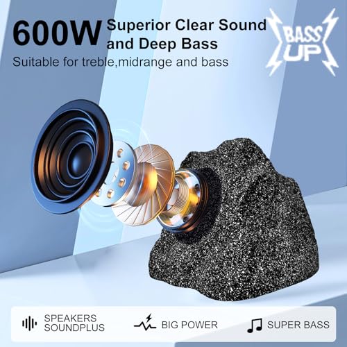 STUDIOFINIX 8" Outdoor Rock Bluetooth Speakers Waterproof Powerful 600 Watt Deep Bass All Weather Durable for Outdoor Garden Pool Patio Deck Porch BBQ (1 Pair) - Image 4