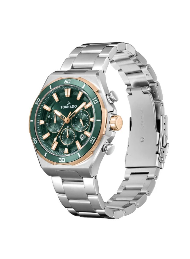 تورنيدو Men's Stainless Steel Multi Function Watch T24104-KBSHK - 45 mm