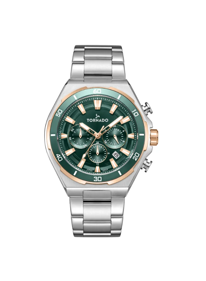 تورنيدو Men's Stainless Steel Multi Function Watch T24104-KBSHK - 45 mm