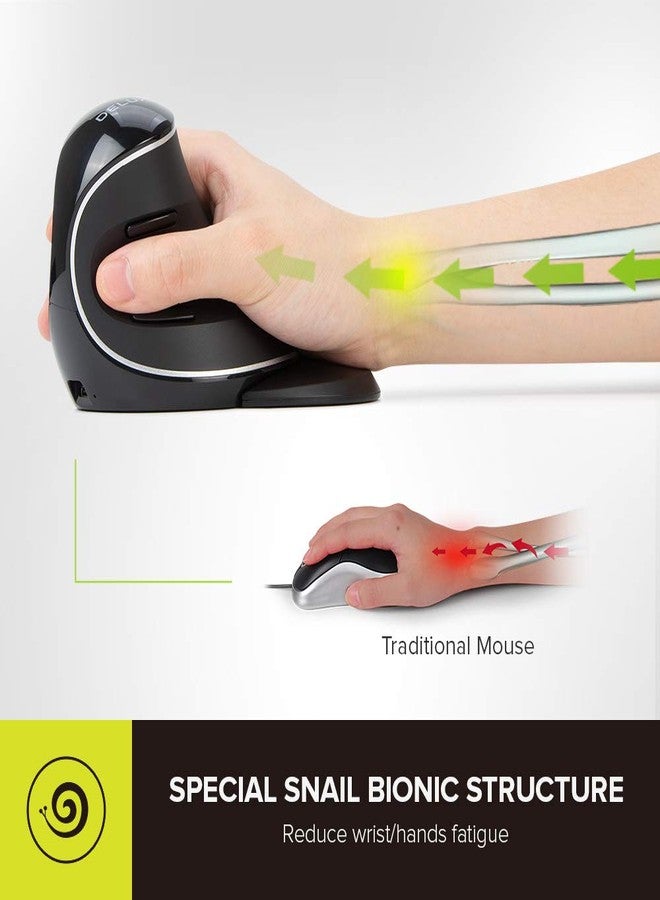 DeLUX Wireless Ergonomic Mouse with 4000DPI, Vertical Mouse with USB Receiver and BT1 + BT2, 6 Buttons and Removable Palm Rest for Laptop Computer and Carpal Tunnel (M618PD-Black) - Image 2