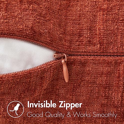 MIULEE مجموعة من 2 أغطية وسائد رمي للكنبة 18x18 بوصة بلون برتقالي محروق ناعم من الشنيلا للصالون أغطية وسائد مصبوغة بشكل موحد - Image 3